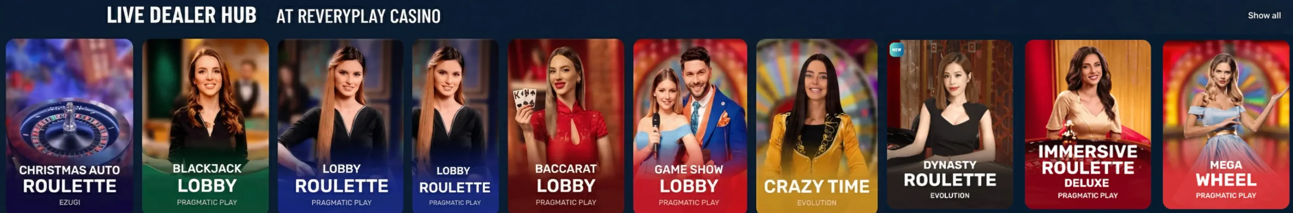 Live lobby for ReveryPlay casino to show real dealer table games