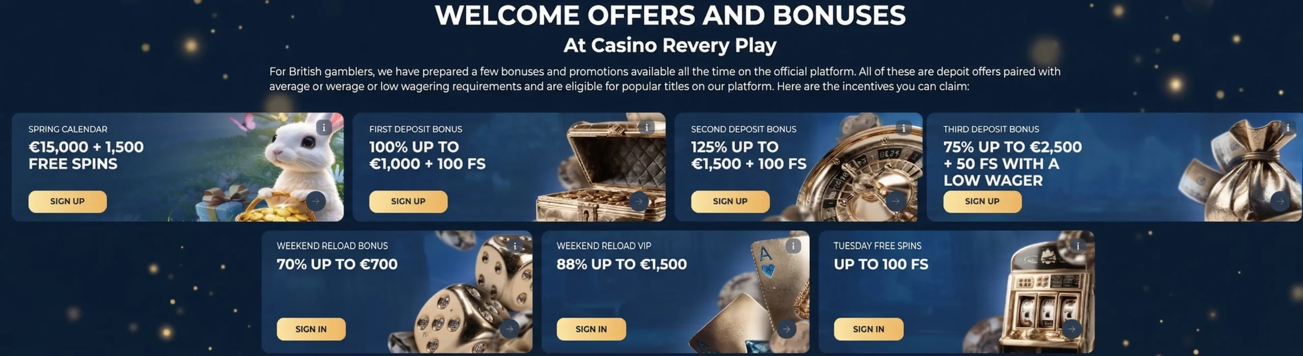 Promo banner for Revery Play casino to show available UK bonuses